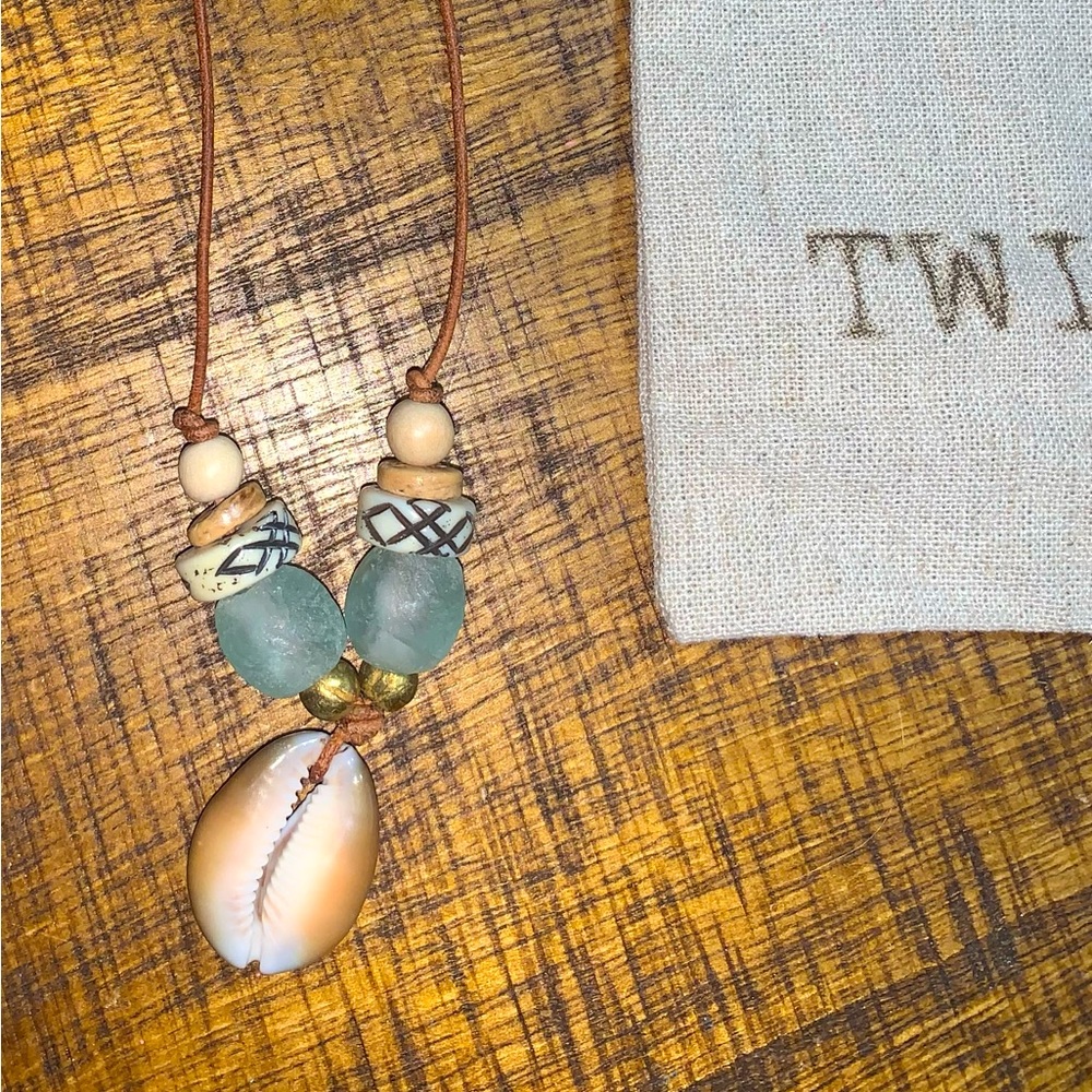 Twine & Twig beaded Boho cowrie shell necklace